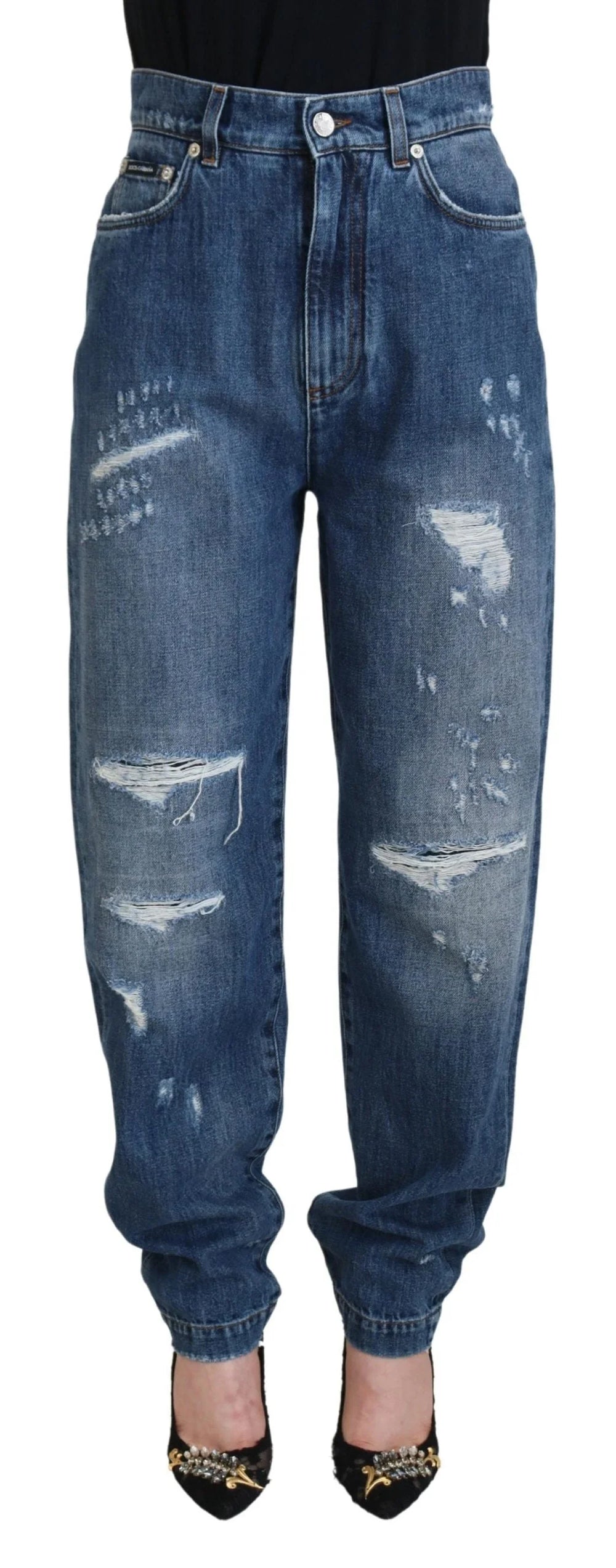 Dolce & Gabbana Blue Washed Cotton Tattered Denim Jeans - IT40|S - Jeans