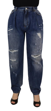 Dolce & Gabbana Blue Washed High Waist Loose Fit Pants - IT40|S - Jeans
