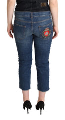 Dolce & Gabbana Blue Washed Mid Waist Denim Logo Cropped Jeans - IT40|S - Jeans