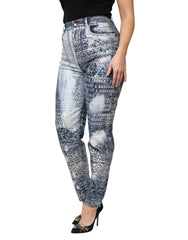 Dolce & Gabbana Blue Washed Print High Waist Denim Jeans - Jeans