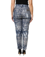 Dolce & Gabbana Blue Washed Print High Waist Denim Jeans - Jeans
