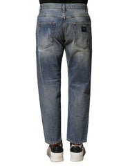 Dolce & Gabbana Blue Washed Tattered Straight Fit Denim Jeans - IT44 | XS - Jeans
