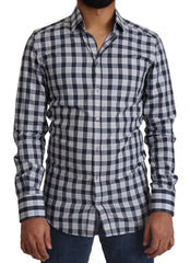 Dolce & Gabbana Blue White Check Cotton Slim Fit GOLD Shirt - IT38 | XS - Shirts
