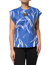 Dolce & Gabbana Blue White Cotton Logo Plaque Women Tank Top - IT42|M - Tank Tops
