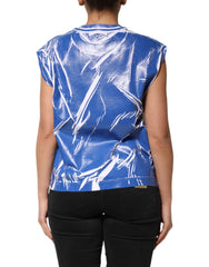 Dolce & Gabbana Blue White Cotton Logo Plaque Women Tank Top - IT42|M - Tank Tops