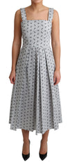 Dolce & Gabbana Blue White Floral Cotton A-Line Dress - Dresses