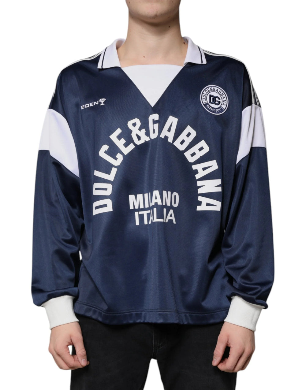 Dolce & Gabbana Blue White Milano Long Sleeve Jersey T-shirt - IT48 | M - T-Shirts