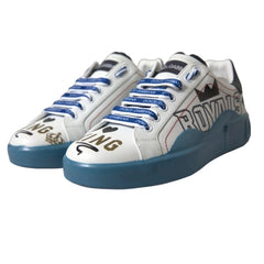 Dolce & Gabbana Blue White Printed Portofino Melt Sneakers - EU39.5/US6.5