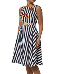 Dolce & Gabbana Blue White Striped Embroidered A-line Dress - Dresses