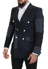 Dolce & Gabbana Blue Wool Patchwork Double Breasted Blazer - IT46 | S - Sport Jackets