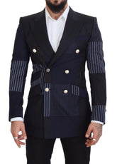 Dolce & Gabbana Blue Wool Patchwork Double Breasted Blazer - IT46 | S - Sport Jackets