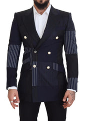 Dolce & Gabbana Blue Wool Patchwork Double Breasted Blazer - IT46 | S - Sport Jackets