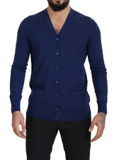 Dolce & Gabbana Blue Wool V-neck Button Down Cardigan Sweater - IT44 | XS - Cardigans