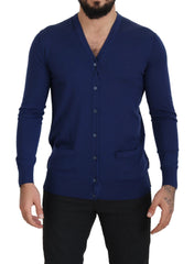 Dolce & Gabbana Blue Wool V-neck Button Down Cardigan Sweater - IT44 | XS - Cardigans