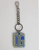 Dolce & Gabbana Blue Yellow DG Rubber Logo Silver Men Keychain Keyring - Keychains