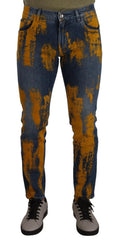 Dolce & Gabbana Blue Yellow Dye Cotton Skinny Men Denim Jeans - Jeans