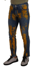 Dolce & Gabbana Blue Yellow Dye Cotton Skinny Men Denim Jeans - Jeans