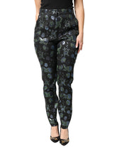 Dolce & Gabbana BlueGreen Floral Metallic Slim Trouser Pants