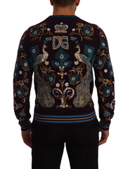 Dolce & Gabbana Bordeaux Cashmere DG Crown Embroidered Sweater - Sweaters