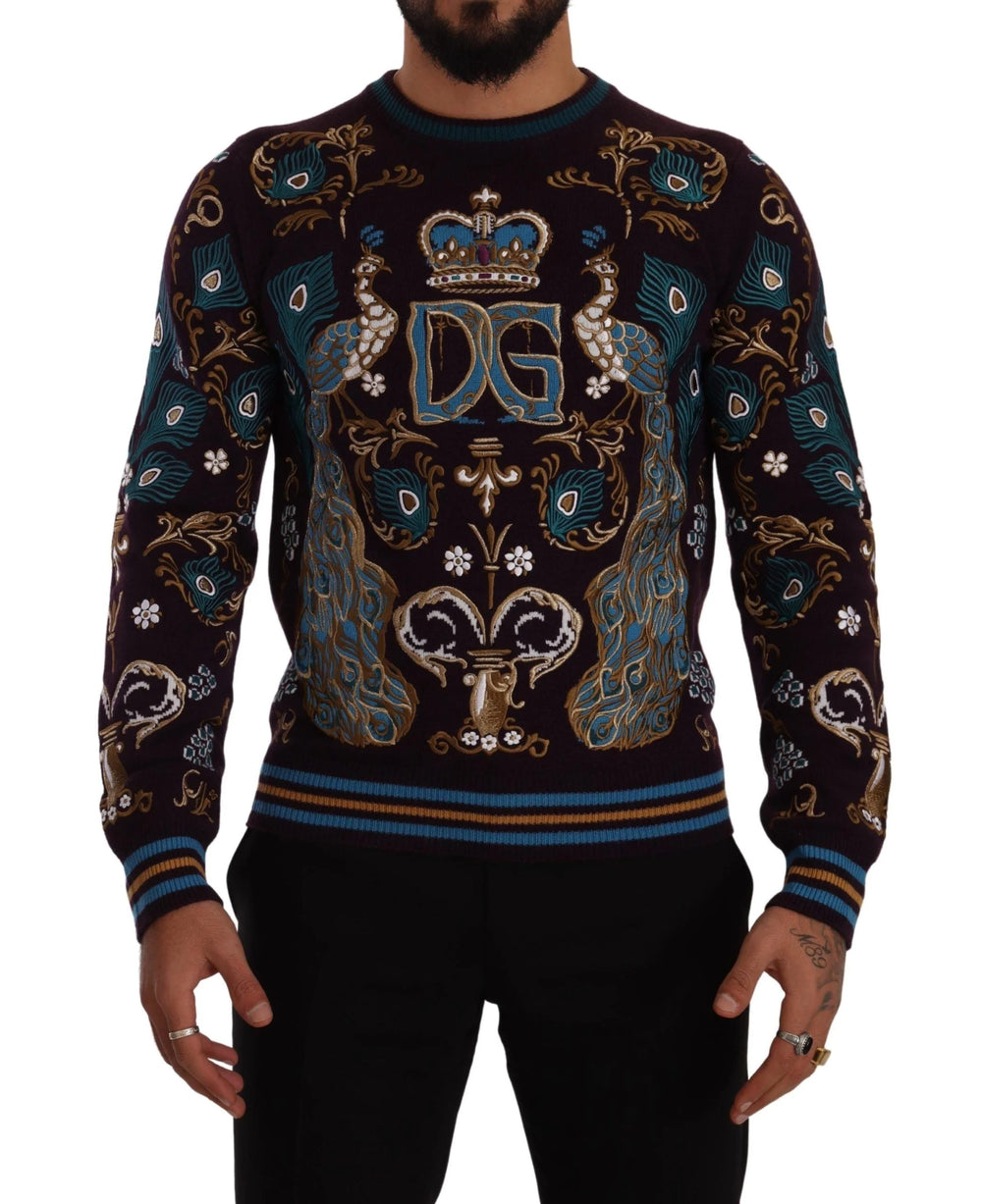 Dolce & Gabbana Bordeaux Cashmere DG Crown Embroidered Sweater - Sweaters