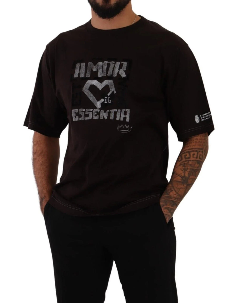 Dolce & Gabbana Bordeaux Cotton L-Amore Print Crewneck T-shirt - T-Shirts