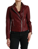 Dolce & Gabbana Bordeaux Leather Biker Coat Lambskin Jacket - IT40|S - Bomber Jackets