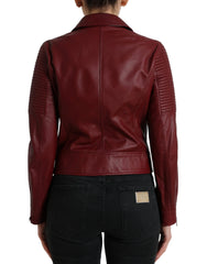 Dolce & Gabbana Bordeaux Leather Biker Coat Lambskin Jacket - IT40|S - Bomber Jackets