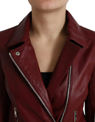 Dolce & Gabbana Bordeaux Leather Biker Coat Lambskin Jacket - IT40|S - Bomber Jackets