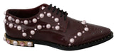 Dolce & Gabbana Bordeaux Leather Crystal Pearls Formal Shoes - EU39/US8.5 - Shoes