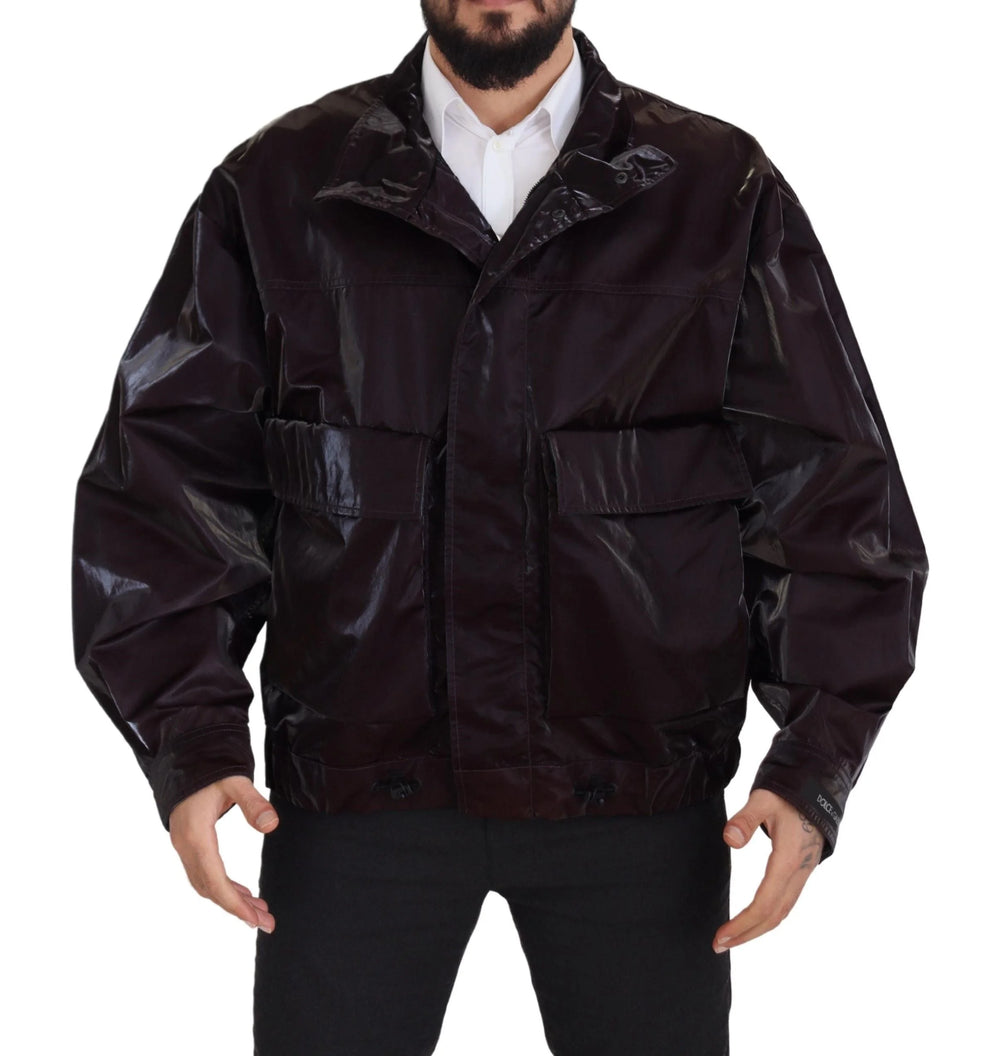 Dolce & Gabbana Bordeaux Nylon Collared Men Coat Jacket - L - Coats & Jackets