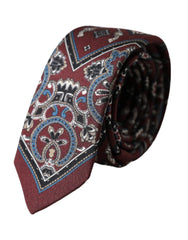 Dolce & Gabbana Bordeaux Printed 100% Silk Adjustable Men Tie - Neckties