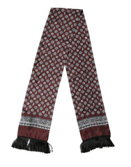 Dolce & Gabbana Bordeaux Silk Fringe Shawl Neck Wrap 142cm X 15.5cm Scarf