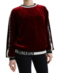 Dolce & Gabbana Bordeaux Velvet Crew Neck Pullover Sweater - IT36|XXS - Sweaters