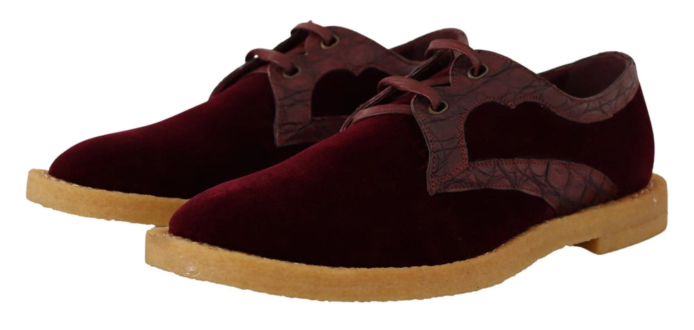 Dolce & Gabbana Bordeaux Velvet Exotic Leather Shoes - EU44/US11
