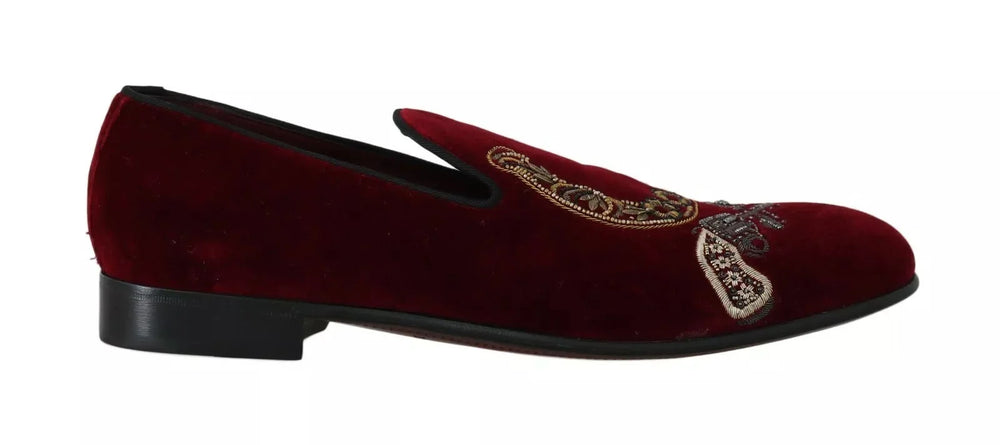 Dolce & Gabbana Bordeaux Velvet Loafers Gun Horseshoe Shoes - EU39/US6 - Flats