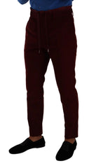 Dolce & Gabbana Bordeaux Velvet Mens Formal Trouser Dress Pants - IT48 | M - Trousers