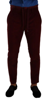 Dolce & Gabbana Bordeaux Velvet Mens Formal Trouser Dress Pants - IT48 | M - Trousers