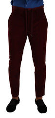 Dolce & Gabbana Bordeaux Velvet Mens Formal Trouser Dress Pants - IT48 | M - Trousers