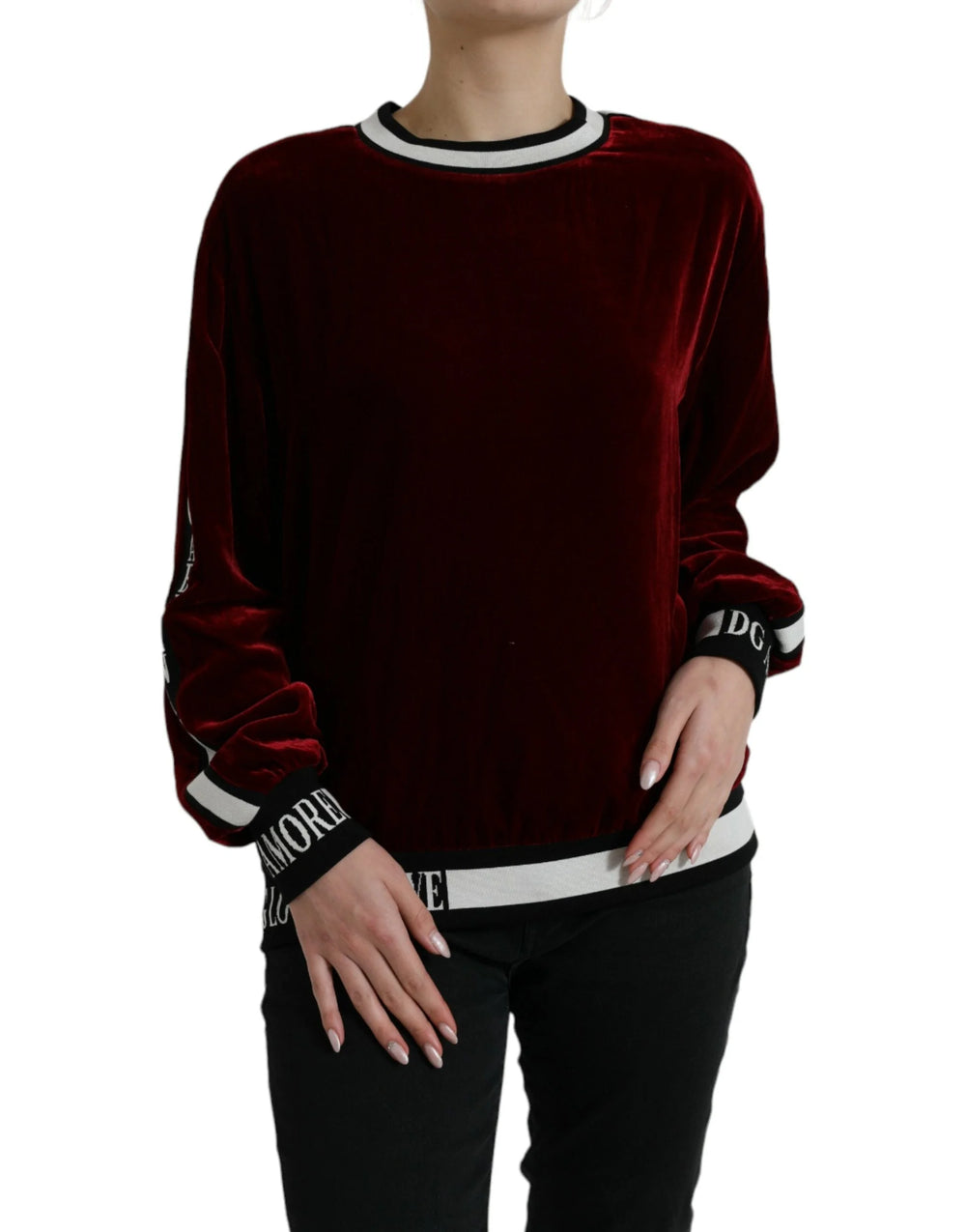 Dolce & Gabbana Bordeaux Velvet Round Neck Pullover Sweater - Sweaters