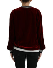 Dolce & Gabbana Bordeaux Velvet Round Neck Pullover Sweater - Sweaters