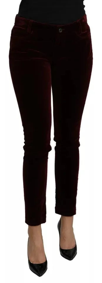Dolce & Gabbana Bordeaux Velvet Stretch Slim Fit Pants - IT40|S