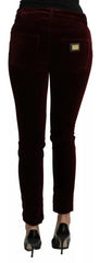 Dolce & Gabbana Bordeaux Velvet Stretch Slim Fit Pants - IT40|S
