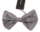 Dolce & Gabbana Bow Tie Men Silver Gray Silk Adjustable Neck Papillon - Neckties