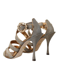 Dolce & Gabbana Bronze Crystal Strap Heels Sandals Shoes - EU37/US6.5 - Sandals