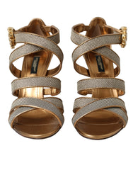 Dolce & Gabbana Bronze Crystal Strap Heels Sandals Shoes - EU37/US6.5 - Sandals