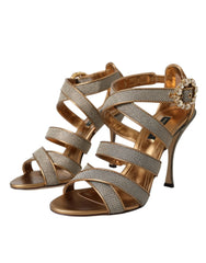 Dolce & Gabbana Bronze Crystal Strap Heels Sandals Shoes - EU37/US6.5 - Sandals
