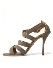 Dolce & Gabbana Bronze Crystal Strap Heels Sandals Shoes - EU40/US9.5 - Sandals