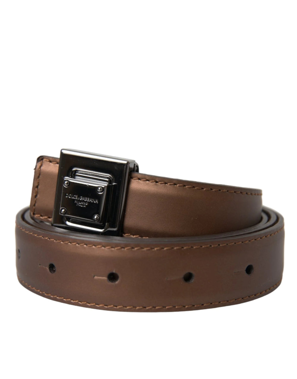 Dolce & Gabbana Bronze Leather Square Metal Buckle Belt - 85 cm / 34 Inches - Belts