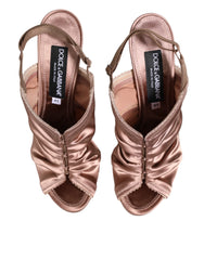 Dolce & Gabbana Bronze Satin Ruched Slingback Sandals Shoes - Sandals