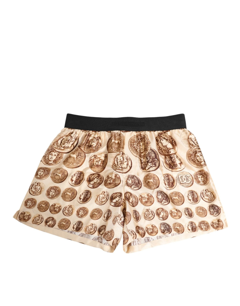 Dolce & Gabbana Brown Ancient Coin Print Silk Shorts Swimwear - IT5 | M - Swim Boxers